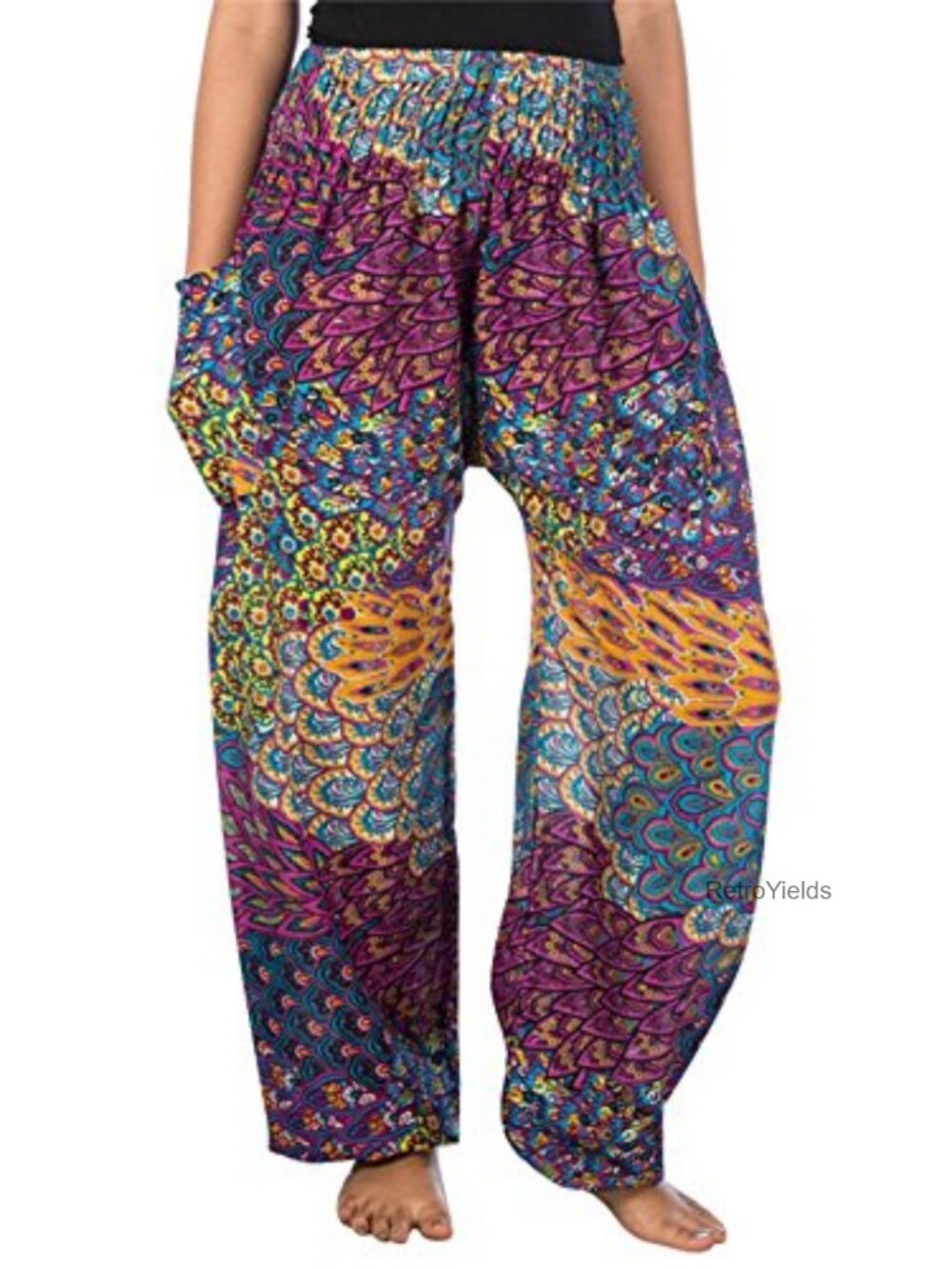 Harem Boho Yoga Pants Smocked High Waist Wide Leg Loose Fit Casual